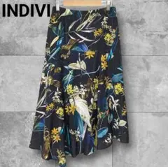 ✨美品✨ 定価1.7万 INDIVI フレア ロングスカート ボタニカル柄 黒M