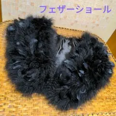 未使用 美品 フェザーショール 成人式 黒 クロ BLACK ブラック