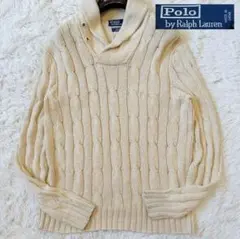 リネン/シルク/XL相当✨ポロバイラルフローレン ケーブルニット ショールカラー