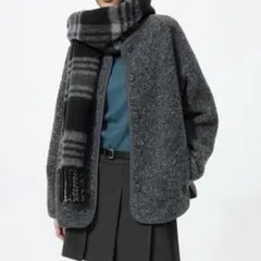 ボアフリースリラックスカーディガン　ダークグレー　XS