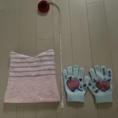 ニット帽と手袋セット ピンクとグレー
