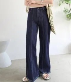 新品未使用！クラシカルエルフ フリンジセミフレアデニムパンツ Mサイズ ネイビー