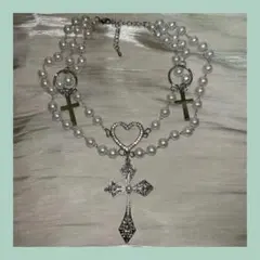 新品未使用 チョーカー ネックレス アクセサリー パール ハート クロス Y2K