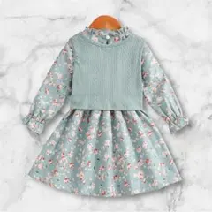 ワンピース　長袖　ベスト　女の子　110cm かわいい　グリーン　緑　発表会