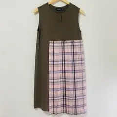FRED PERRY 膝丈ワンピース チェック柄プリーツ ノースリーブ オリーブのサムネイル