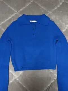 ZARA 青 クロップドニット 長袖
