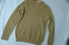 ユニクロ カシミヤ100％ Vネック セーター 濃ベージュ L