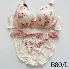 F80 L 新品未使用 ブラショーツセット 10548 ピンク 脇高 花柄刺繍
