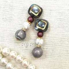 ☆Vintage☆グレー×ボルドーなおしゃれピアス イヤリング