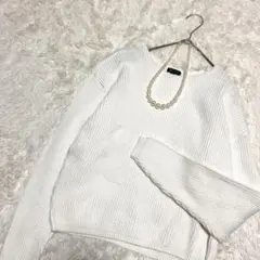 美品✨️ROPE 綿100% ホワイト リブ編み 長袖セーター