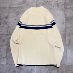 90s vintage レトロ 胸ボーダー リブニット 白 Y2K ストリート