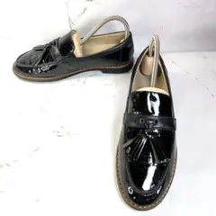 【極美品】アシックス ペダラ 22.5 EE タッセルローファー 黒 エナメル