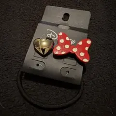 ミニーマウスリボンピンとゴールドハートのピンとヘアゴムのセット