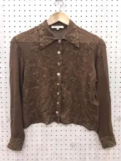 90's レトロ シック Scapa 古着 花柄 刺繍 シルクブラウスのサムネイル