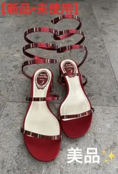 【新品未使用美品】RENE CAOVILLA ✨赤ビジューサンダルのサムネイル