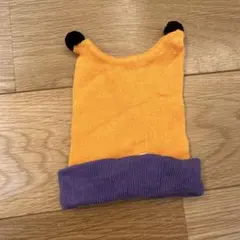 新生児　耳付きオレンジ紫ニット帽子