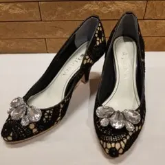 DIANA　ダイアナ　レースビジューパンプス　22cm　黒ベージュ