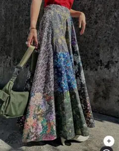 スカート AMERI LIBERTY PATCHWORK MLT SKIRT AMERI/アメリ】FLOWER PATCHWORK PLEATED SKIRT/フラワーパッチワーク