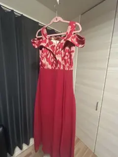 レッド オフショルダー ロングドレス M