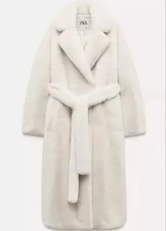 zara zw ベルト付き フェイクファーコート XS エクリュ ロングコート