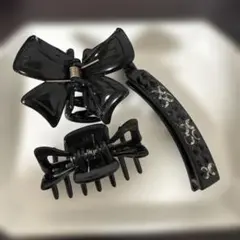 ブラックリボンヘアクリップ3点セット