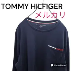 トミーヒルフィガー　フラッグロゴ　ポケット　カットソー　ロンT　ネイビー　L