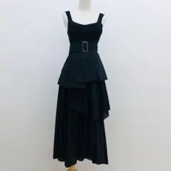 スナイデル 異素材 ロング ワンピース ティアードフリル 黒 0 ブラック 