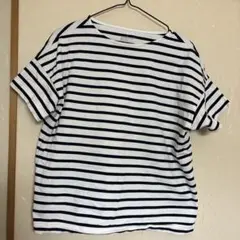 無印白黒ストライプ 半袖Tシャツ