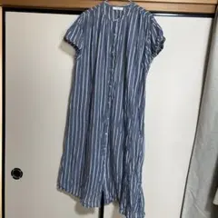 Samantha Mos2 ブルー ストライプ 半袖 シャツワンピース