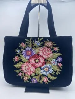フェイラー　花柄刺繍 ハンドバッグ 黒