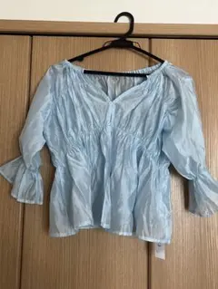 水色 五分袖ブラウス Fサイズ