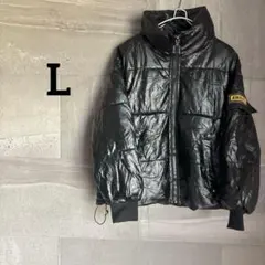 中綿ジャケット 【L】 黒 ツヤ感 ブラック 防寒 暖かい シンプル