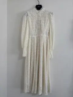 アイボリー レース 長袖 Aラインワンピース