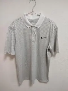 ナイキ　ゴルフ　ポロシャツ　ボーダー　半袖　白　グレー　Lサイズ