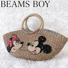 BEAMS BOY Disney ミッキー＆ミニー かごバッグ 刺繍 チェック柄