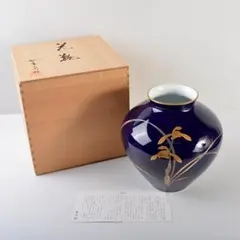 有田焼　香蘭社　瑠璃地　金彩　水仙文　花瓶　花入　共箱　C　5542C