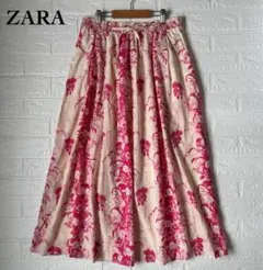 ZARA｜ザラ｜花柄 ピンク コットン100% スカート ウエストゴムのサムネイル