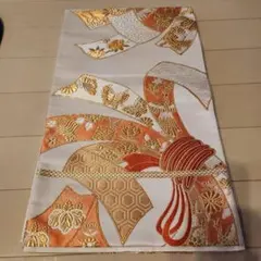 値下げしました‼袋帯 オレンジと金色の刺繍