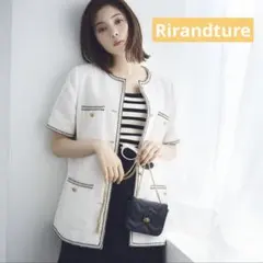 美品Rirandture ハーフスリーブツイードジャケット ホワイト　サイズ2