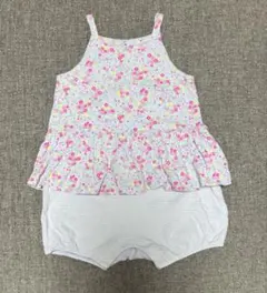 babyGAP ブルー 花柄×ストライプロンパース90cm