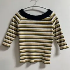 CECIL McBEE ボーダー 5分袖 Vネックカットソー