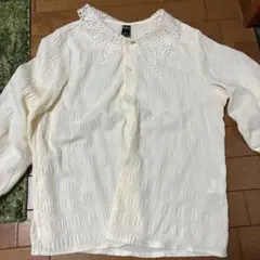 アイボリー レース襟 長袖シャツ