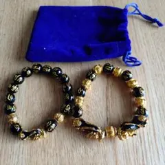 黒金ビーズ手形装飾ブレスレット2個セット