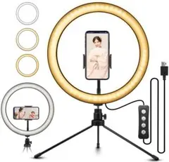 10.2インチ LEDリングライト アルミ合金シェル 3色11段階照明モードのサムネイル