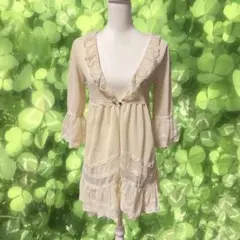 axes femme 森ガール レース フリル ロングカーディガン アイボリー