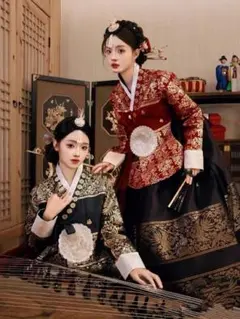 COCOMOMO様専用伝統韓服 上黒下赤セット宮廷韓服タンウィ