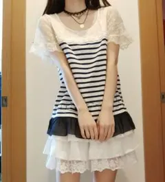 森ガール　フェアリーグランジ　ボーダー　axes femme　レース　トップス