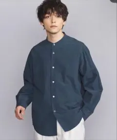 Beauty&Youthバンドカラーシャツ Mサイズ ネイビー