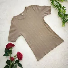 UNIQLO ユニクロ【M】薄ベージュ～茶色系 半袖シャツ リブ編み トップス