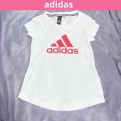 アディダスadidas130女の子 キッズ ジュニアTシャツ白運動会　ピンクロゴ